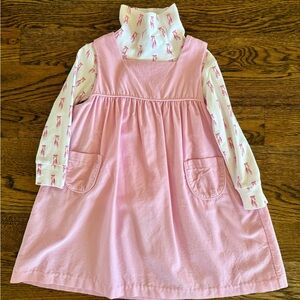 Little English Pink Pinafore Dress with White Turtleneck